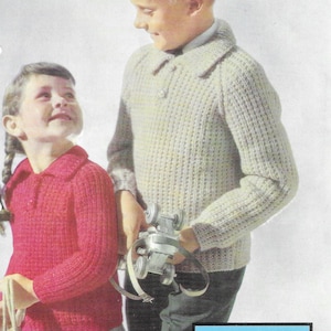 Childrens Sweater Vintage Knitting Pattern from age 4 years • Boys, Girls Collared Jumper • PDF Instant Download • Patons Ariel Triple