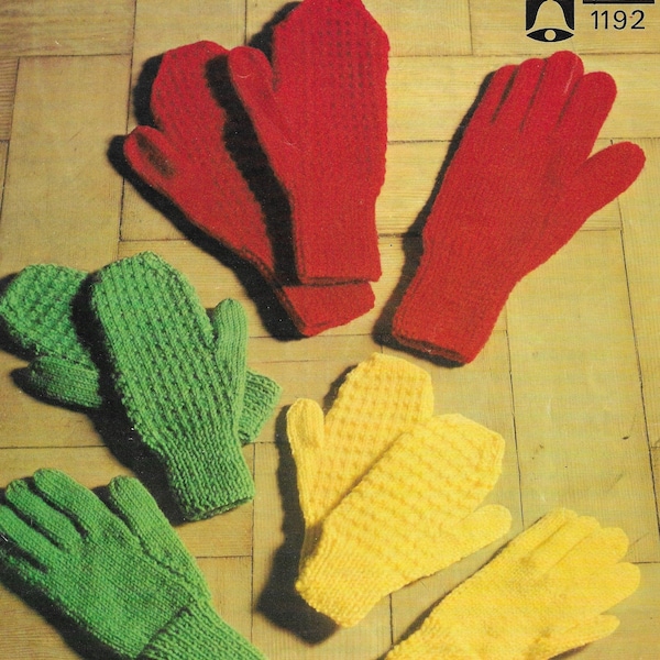 Gloves, Mittens, Mitts Knitting Pattern, Vintage • 3 Years to Adult • Girls, Boys, Womens, Men • Bellmans 4 Ply DK • PDF Instant Download