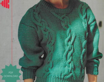 PDF Knitting Pattern for Cable Sweater • 30-40" • Ladies 1980s Chunky Jumper, Experienced Knitters • Instant Download • Patons 3304