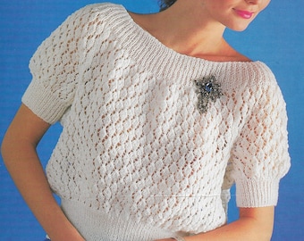 Womens Summer Top Knitting Pattern • PDF • 32-42" • Short Sleeved Sweater • Vintage Pattern • Studley 1371 4 Ply, Fingering