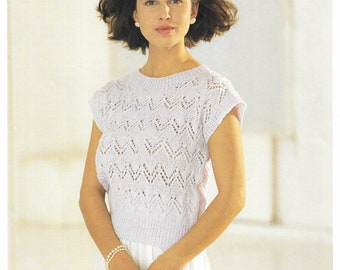 Womens Cap Sleeve Top Knitting Pattern Vintage 1980s • Ladies Summer Sweater • 30-44" • PDF Instant Download / (252)