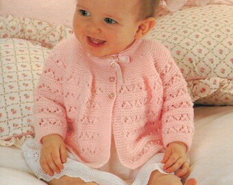 Babies Vintage Knitting Pattern • Matinee Coat 17-19" chest  • PDF Instant Download • Emu Baby 4 Ply 8734