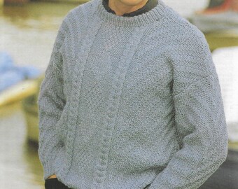 Mens Easy Knit Sweater PDF Knitting Pattern • 34-44" • Instant Download • Patons Beehive Shetland Chunky Jumper 3568