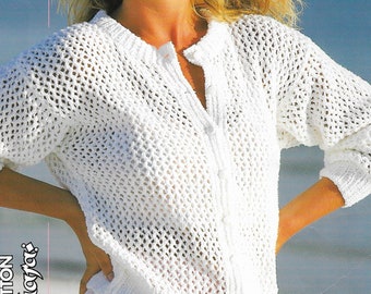 Ladies Lacy Cardigan Knitting Pattern • Summer Top • Teens sizes included • 30-40" • PDF Download • Patons Cotton Sahara 8263