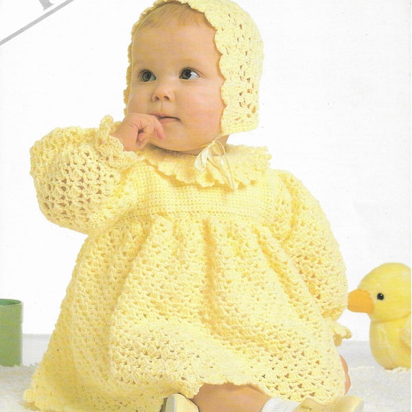 Baby Dress and Bonnet Vintage Crochet Pattern • Babies Hat • 16-20" • PDF Download • Peter Pan Darling 4 Ply • P516