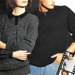 Vintage Knitting Pattern, Ladies & Mens Sweater, Easy Knit, 30-44&quot;, Unisex Jumper, PDF, Patons Beehive DK, Light Worsted, 8 Ply, 8459