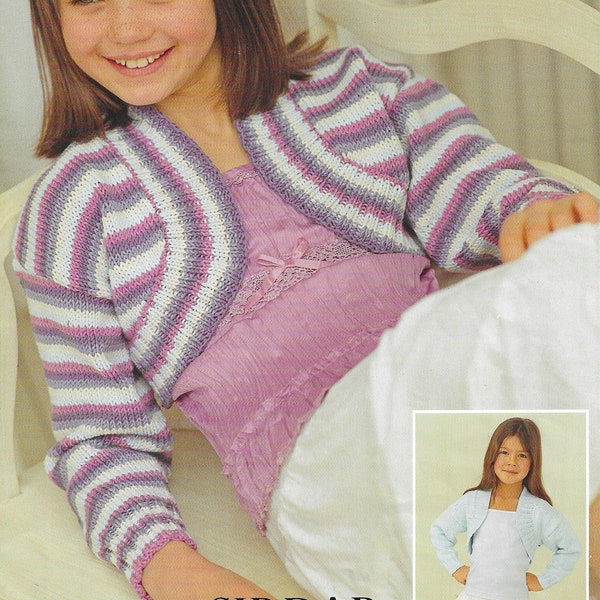 Girls Boleros Knitting Pattern PDF • Stripey and Plain • Ages 1 to 10 • Sirdar Luxury Soft Cotton DK, Light Worsted, 8 Ply, 2184