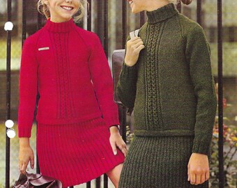 Girls Jumper & Skirt Suit Knitting Pattern, Vintage • Sweater, Skirt For ages 6 to 13 years 26" to 32" • PDF Instant Download • Patons DK
