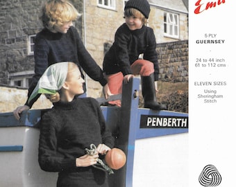 Vintage Knitting Pattern for Ladies, Mens, Childrens Sweater & Hat • 24-44" • Pullover, Jumper • PDF Download • Emu Guernsey 4732