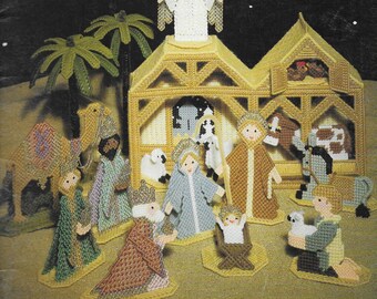 Christmas Nativity Plastic Canvas Vintage Pattern • Jesus Mary Joseph Manger Stable Star • Xmas Decor • PDF Instant Download