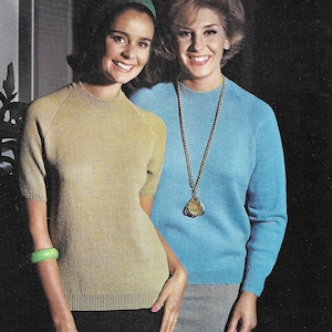 Womens Sweater Long or Short Sleeves / Ladies Girls Knitting Pattern Vintage / PDF Instant Download / 1960s Classic Jumper / 34-44&quot; / 104