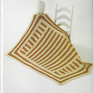 Vintage Crochet Pattern Afghan Throw • Striped Geometric Blanket, Quilt, Covering, Rug • 45 x 63&quot; • PDF Instant Download