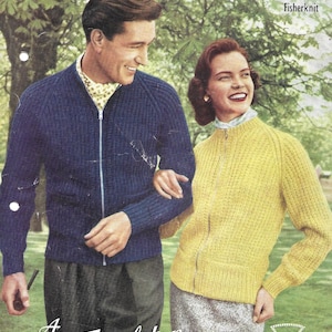 Womens/Mens Lumber Jackets / Knitting Pattern / Vintage / Zipped Cardigans / 1950's / 36-42" / PDF Instant Download