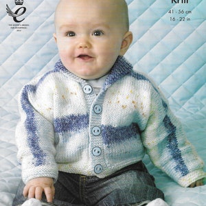 Baby Cardigan/Picot Edges/Hooded/Roll Collar • Knitting Pattern Vintage • 3 to 18 Months • PDF Instant Download • King Cole Splash DK 3117