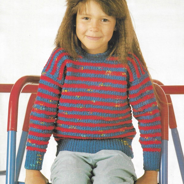 Childrens Sweater Knitting Pattern • 20-28" • Boys, Girls Texture Striped Jumper • PDF • Argyll Picasso DK, Light Worsted, 8 Ply, 741