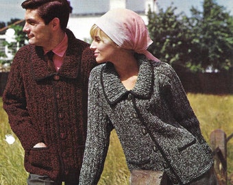 Womens/Mens Jackets / Knitting Pattern Vintage / Chunky Cardigans with Collars / Patons / 34-36" and 40-42" / PDF Instant Download / 106
