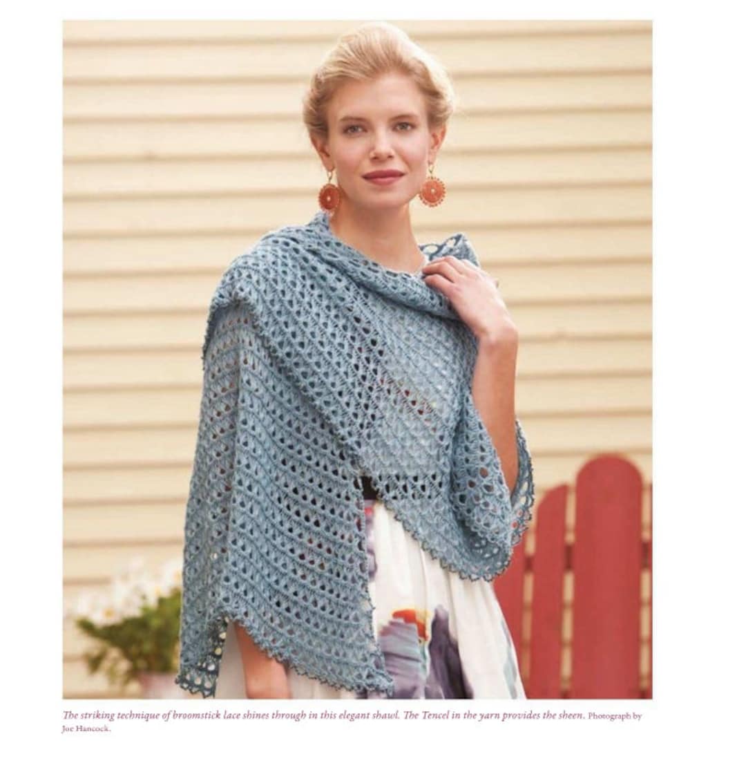 Raindrops Broomstick Lace Shawl, Shrug Vintage Crochet Pattern 26 X 62
