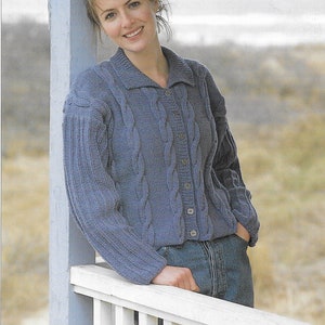 Womens Cardigan Knitting Pattern, Cable Pattern, Collar, Ladies Jacket, 28-40&quot;, PDF Download, Sirdar DK 5198