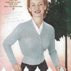 Womens Cardigan • Vintage Knitting Pattern • Ladies, Girls Top • 36-40&quot; • PDF Instant Download • Easy Knit Sirdar Wool • PDF Download