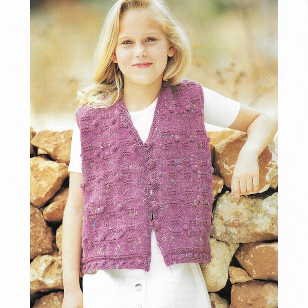 Childrens Waistcoat Knitting Pattern • Ages 1-11 • 20-30" • Girls Button Vest Top • PDF Instant Download • Patons DK 2052