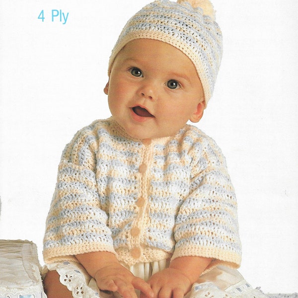 Babies Jacket & Hat Crochet Pattern 16-20" chest  • Baby Cardigan, Clothes • PDF Download • Peter Pan 4 Ply P532