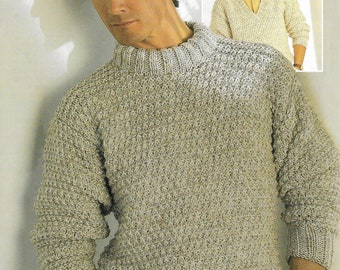 Modello di maglia per uomo, PDF, 36-46", 91-117 cm, Vintage, Scollo a V, Maglione girocollo, Grosso, Irregolare, Sirdar 6928