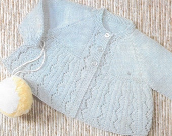 Baby Lace Matinee Mantel Strickmuster, PDF, 3 bis 6 Monate, Baby Jacke, Cardigan, Sirdar Snuggly DK, Light Worsted, 8 Ply