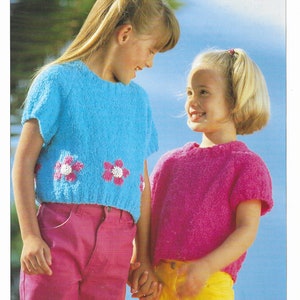 Girls Tops Knitting Pattern, Plain & Coloured, 24-32&quot;, Age 3 to 12 years, Short Sleeved Summer Tops, Vintage, DK, Light Worsted, Sirdar 4233