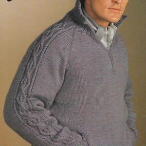 Mens Zipped Sweater Knitting Pattern, Outsize, Larger, Plus Sizes, 42 ...