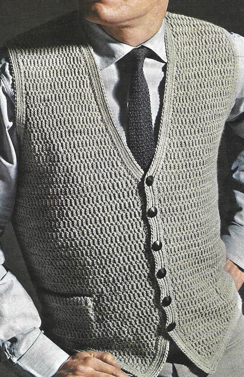 Mens Waistcoat Knitting Pattern Vintage 1960s 3844 Etsy