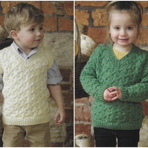 Childrens Aran Sweater Slipover Knitting Pattern Pdf Childs Etsy UK