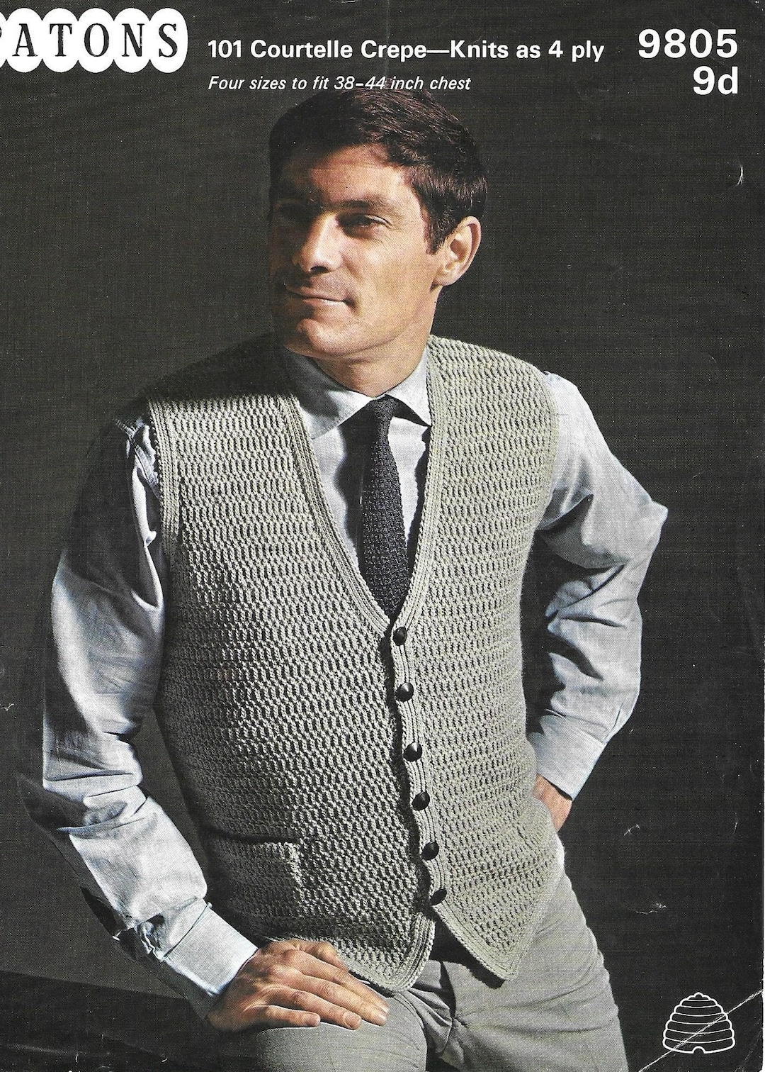 Mens Waistcoat Knitting Pattern Vintage 1960s 3844 PDF Instant