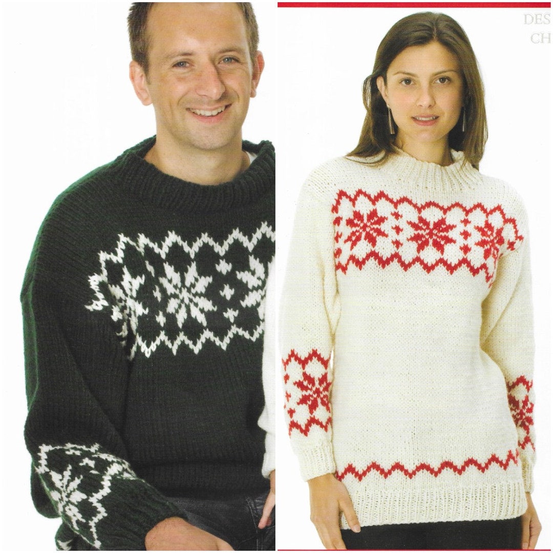 Mens & Womens Snowflake Sweater Knitting Pattern • Christmas Festive ...