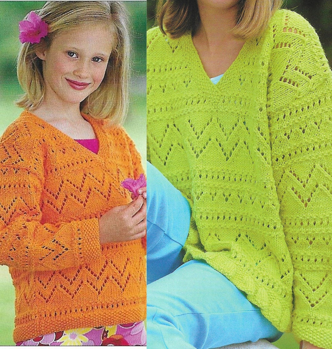 Childrens Sweater Knitting Pattern for Ages 112 2232 Bell Edge or