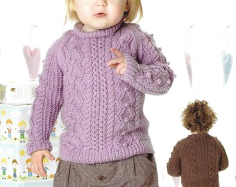 Babies/Childrens Sweater / Vintage Knitting Pattern / Bobble and Cable Jumper / Ages 0 - 7 years / PDF Instant Download / Peter Pan DK