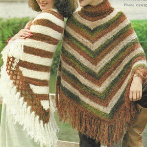 Poncho & Schal für Frauen Vintage Strickanleitung Umhang, Wrap mit Fransen PDF Download Patons Mona Lisa 1459 Bild 4