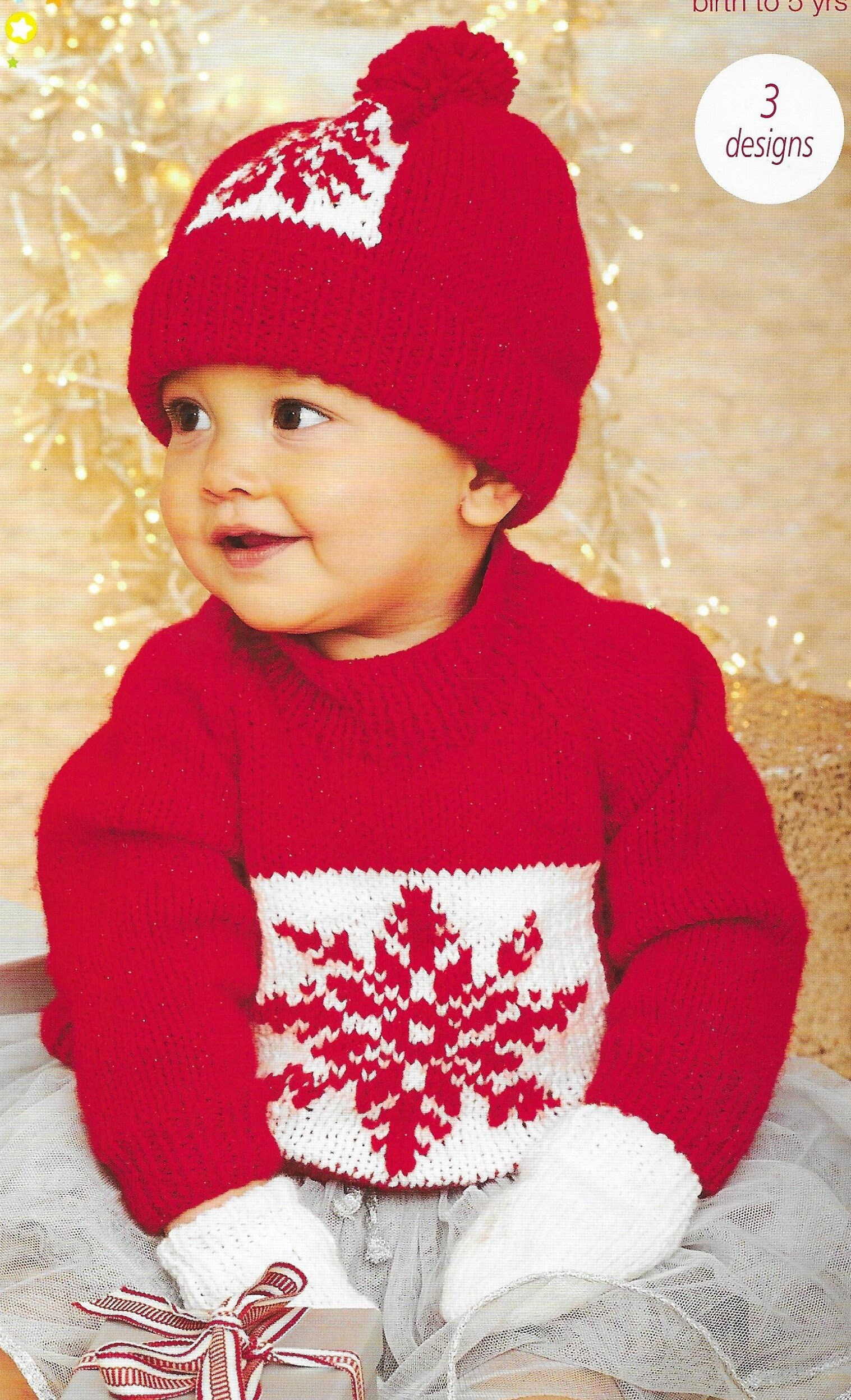 Baby Christmas Sweater, Hat, Mittens Knitting Pattern, PDF