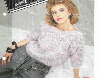 Womens Cropped Sweater Knitting Pattern Vintage 1980s, Ladies Short Sleeve Jumper • 30-38" •  Patons Brushed Chunky, PDF Instant Download
