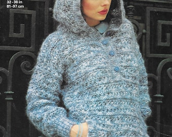 Womens Hoody, loose-fitting Jacket with Hood Knitting Pattern, 32-38", PDF Download, Vintage Jaeger Gabrielle with Mohair, 4672
