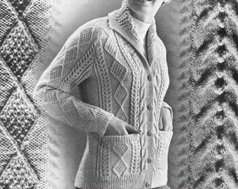 Ladies Aran Jacket Knitting Pattern • Vintage Cardigan with Collar & Pockets • 32-42" • PDF Download • GarryOwen • FF.29