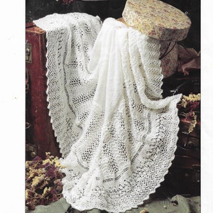 Baby Shawl Vintage Knitting Pattern • Pretty Lacy Christening Gown • PDF Instant Download • Emu Baby 3 Ply • Pattern No. 21575A