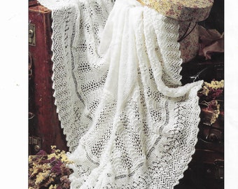 Baby Shawl Vintage Knitting Pattern • Pretty Lacy Christening Gown • PDF Instant Download • Emu Baby 3 Ply • Pattern No. 21575A