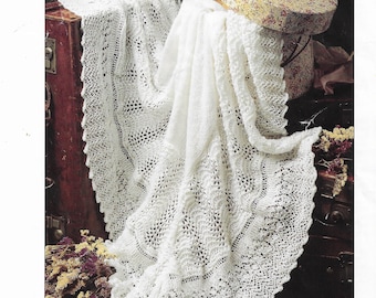 Baby Shawl Vintage Knitting Pattern • Pretty Lacy Christening Gown • PDF Instant Download • Emu Baby 3 Ply • Pattern No. 21575A