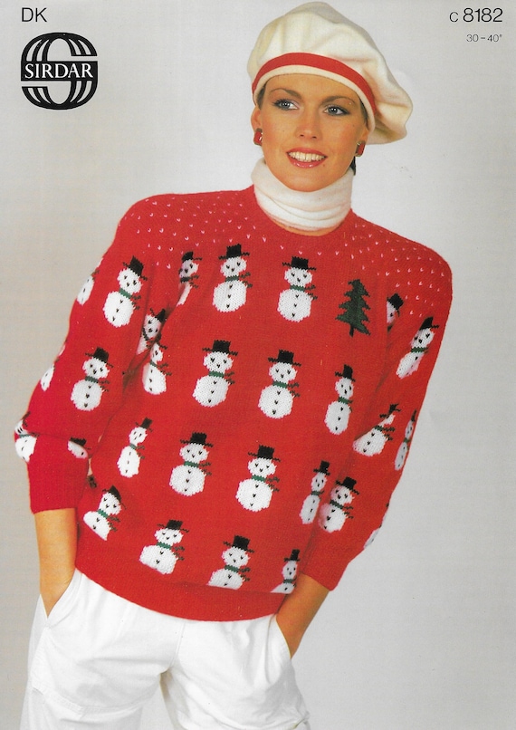 PDF Knitting Pattern • Ladies Snowman Sweater 30-40" • Festive Christmas Jumper • PDF Instant Download • Sirdar DK