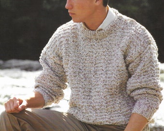 Mens Easy Knit Sweater PDF Knitting Pattern • 32-42" • Instant Download • Vintage Jumper Pattern • Patons Wayfarer Yarn • 3730