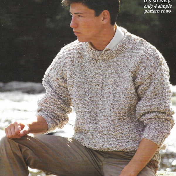 Mens Easy Knit Sweater PDF Knitting Pattern • 32-42" • Instant Download • Vintage Jumper Pattern • Patons Wayfarer Yarn • 3730