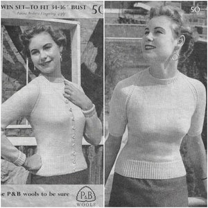Womens Jumper & Cardigan • Ladies Knitting Pattern Vintage • Girls Twin Set 1950&#39;s • 34-36&quot; Bust • Patons • PDF Instant Download / 113