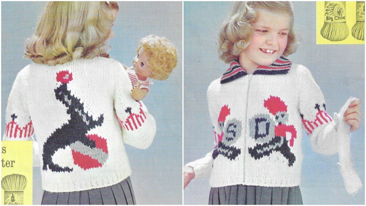 Vintage • Boys Knitting Pattern Zipped Girls 21 to 24 chest • PDF Instant Download • Patons Childrens Circus Sweater