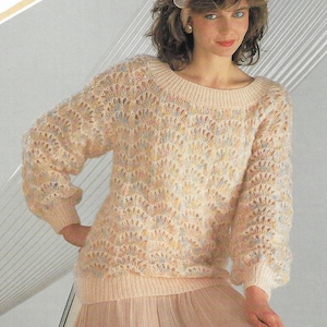 Patrón de tejido de suéter para mujer, PDF, jersey de los años 80, 30-40", Wendy Dolce y Donna, Aran, DK, Light Worsted, 8 Ply, 2550
