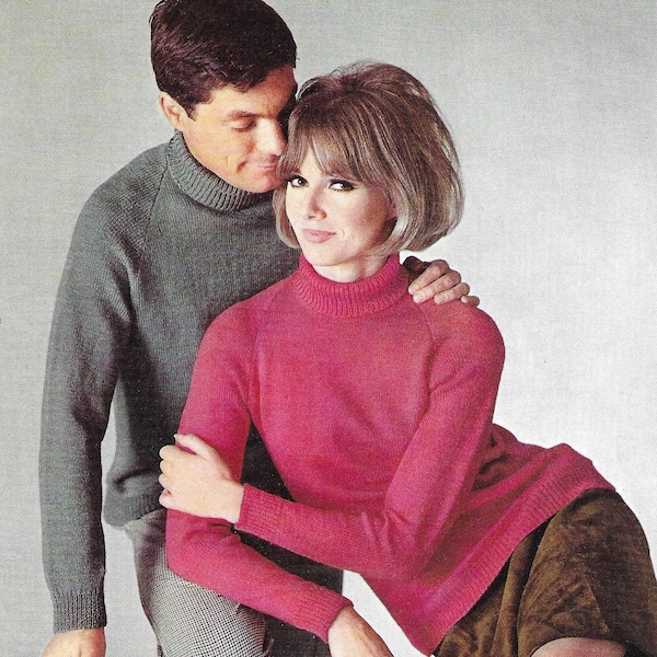 Womens/Mens Polo Neck Sweater • Knitting Pattern Vintage  • 1960s Jumper Pullover • Patons 4 ply • 34-44" • PDF Instant Download / 171